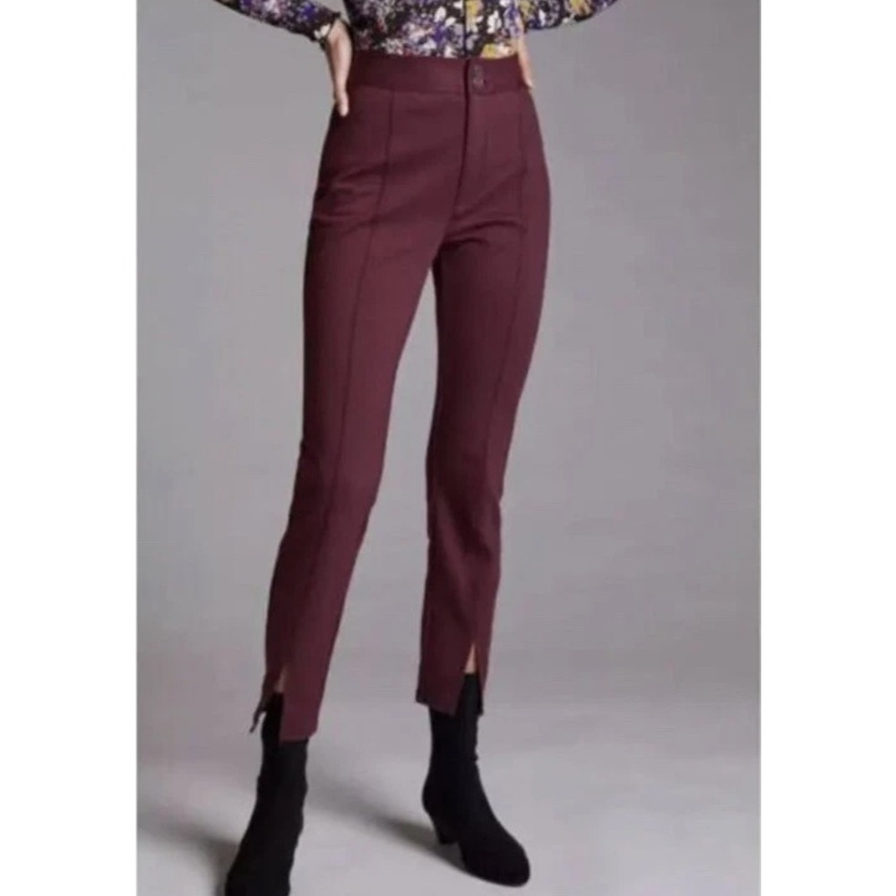 Maeve Anthropologie Womens Contemporary High Rise Front Seam Slit Pant Plum 2